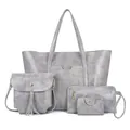 Grey-purple textured 4-piece handbag set including tote bag and crossbody pouch - Gray