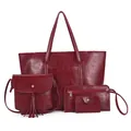 4-piece wine red handbag set including large tote, crossbody bag, wallet, and card holder - Red