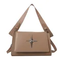 Borsa a tracolla beige minimalista con stella argentata e tracolla larga - Cachi