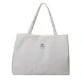 Borsa tote minimalista in tela bianca da donna con elegante toppa con logo piuma - Bianco
