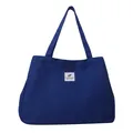 Grande borsa shopping in tela blu scuro con etichetta con motivo a foglie - Blu