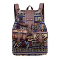 Ethno-Rucksack mit farbenfrohen geometrischen Mustern und braunen Lederakzenten - Regenbogen