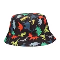 Children's colorful dinosaur print bucket hat for boys and girls on black background - Red And Yellow Dinosaurs / 48-52cm 2-5 Years Old