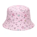 Pink kids bucket hat with colorful heart and dot pattern print for summer sun protection - Pink Heart / 48-52cm 2-5 Years Old