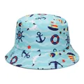 Light blue children's summer bucket hat with nautical anchor and sailboat patterns - Anchor / 48-52cm 2-5 Years Old