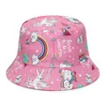 Pink children's bucket hat featuring cartoon unicorn, rainbow, and donut prints on soft fabric - Unicorn / 48-52cm 2-5 Years Old