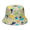Adorable kids beige bucket hat with colorful cartoon dinosaur print for boys and girls - Green Dinosaur / 48-52cm 2-5 Years Old