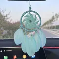 Exquisite light blue dreamcatcher car mirror hanging ornament with soft feathers and pearls - Small Windmill Car Hanging Blue