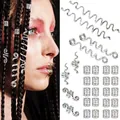 Silver alloy spiral hair accessories and snake braid ring set for dreadlocks - Silver Spiral Snake Style