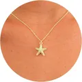 Minimalist gold starfish pendant necklace with textured surface on a thin cable chain - Gold Textured Starfish