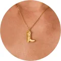 Golden cowboy boot pendant necklace featuring embossed texture and fine chain - Gold Embossed Cowboy Boot