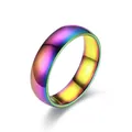 Detail of minimalist rainbow stainless steel ring with iridescent electroplated finish - 6mm Rainbow / Size 6