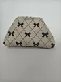 Borsa a mano in maglia beige con motivo a rombi neri e dettagli a fiocco nero - Ydd024-5 Senza Catena / Qianqianzi