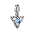 Men's black stainless steel Celtic knot hoop earrings with iridescent opal stone - Antique Silver Moonstone