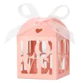 Scatola per caramelle di nozze rosa tagliata al laser con scritte LOVE e nastro - Rosa