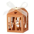 Detail of champagne gold wedding favor box with LOVE laser-cut patterns and white ribbon - Antique Bronze
