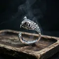 Retro oxidized silver owl ring with adjustable open design for men and vintage style - J333 Owl