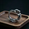 Retro silver crocodile ring for men with detailed scale textures and vintage finish - J345 Lizard