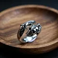 Retro silver skull and claw ring with relief texture and polished mirror finish - J351 Skull Claw
