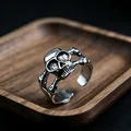 Retro skull and crossbones open ring in vintage silver finish for men - J107 Skull