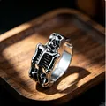 Retro silver skull skeleton ring with gothic punk design and oxidized metal finish - J132 Skeleton