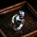 Men's retro silver snake-shaped open ring with detailed scales and spiral punk design - J133 Snake