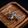 Retro silver snake ring with detailed scale texture in a vintage adjustable open design - J153 Snake