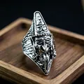 Gothic wizard head ring in vintage silver finish with detailed fantasy carving - J224 Ghost Face