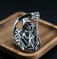 Vintage silver gothic grim reaper ring with skull and scythe design for men - J225 Skull