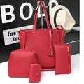 Red 4-piece handbag set including tote and crossbody bag with lychee pattern - Four-Piece Set / Red