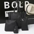 Black 4-piece tote bag set with litchi texture and elegant gold hardware details - Four-Piece Set / Black