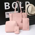 Pink lychee texture 4-piece handbag set including tote and crossbody bag with tassel - Four-Piece Set / Pink