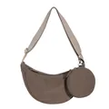 Taupe corduroy crossbody tas met verstelbare schouderriem en een klein rond portemonnee - Khaki