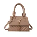 Borsa a mano beige minimalista trapuntata a V con logo dorato e tracolla - Kaki