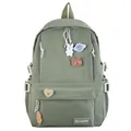 Mochila Harajuku de nailon verde oliva con insignias lindas y colgante de conejo - Verde Sin Colgante