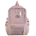 Zaino Harajuku rosa per studentesse con simpatiche spille a cartone e grande capacità - Rosa (Senza Pendente)