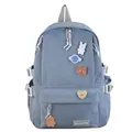 Zaino in nylon grigio-blu minimalista con spille a fumetto e grande capacità per studenti - Blu (Senza Pendente)
