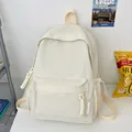 Sac à dos décontracté blanc cassé minimaliste avec zips tissés et grande poche frontale - Sans Pendentif / Blanc
