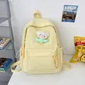 Sac à dos en toile jaune clair avec pendentif ours en peluche et style campus - Avec Pendentif Mignon / Jaune