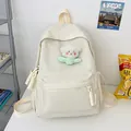 Sac à dos minimaliste en nylon blanc crème pour femme avec joli ours fleur en peluche - Avec Pendentif Mignon / Blanc