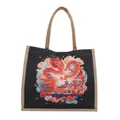 Black canvas tote bag featuring red dragon print and traditional oriental patterns - Central Dragon Pattern (Style 3)