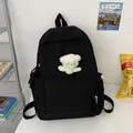 Sac à dos noir de style ins pour étudiante avec décoration d'ours en peluche doux - Avec Pendentif Mignon / Noir