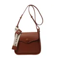 Elegante bruine leren crossbody vierkante tas met canvas riem en ronde gesp detail - Bruin
