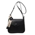 Zwarte minimalistische crossbodytas met geweven logoband en magnetische sluiting - Zwart