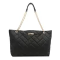 Grande borsa tote nera trapuntata con spalline a catena dorata e motivo a rombi - Nero