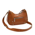 Borsa a spalla marrone retrò con borchie in ecopelle plissettata e dettagli argento - Marrone