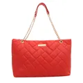 Grande borsa shopper rossa trapuntata con catena in metallo dorato e barra decorativa - Rosso