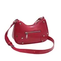 Borsa hobo rossa retrò con borchie argentate e tracolla regolabile su sfondo bianco - Rosa Rosso