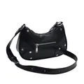 Retro black dumpling bag with silver rivets and crinkled glossy leather texture - Black