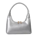 Silver metallic Hobo handbag with gold dual-zipper closure and curved top handle - Basic Style / Silver